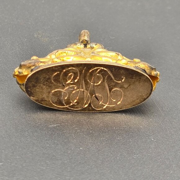 Antique Victorian Gold-Filled Filigree Fob Seal Charm Pendant Engraved Monogram - Picture 3 of 12